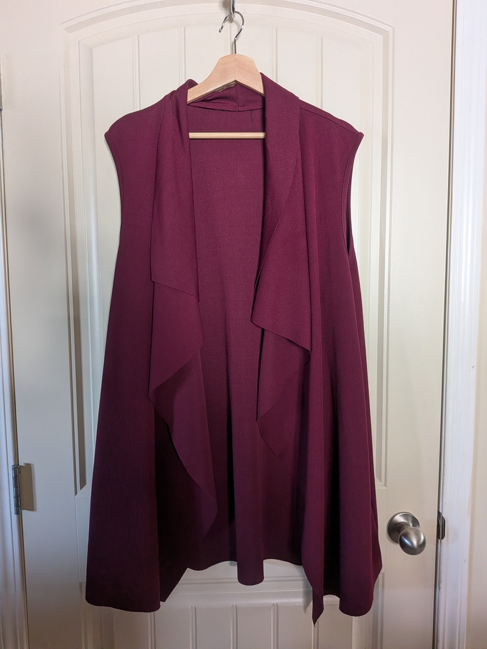 Sleeveless Draped Open Front Vest Textured Burgundy